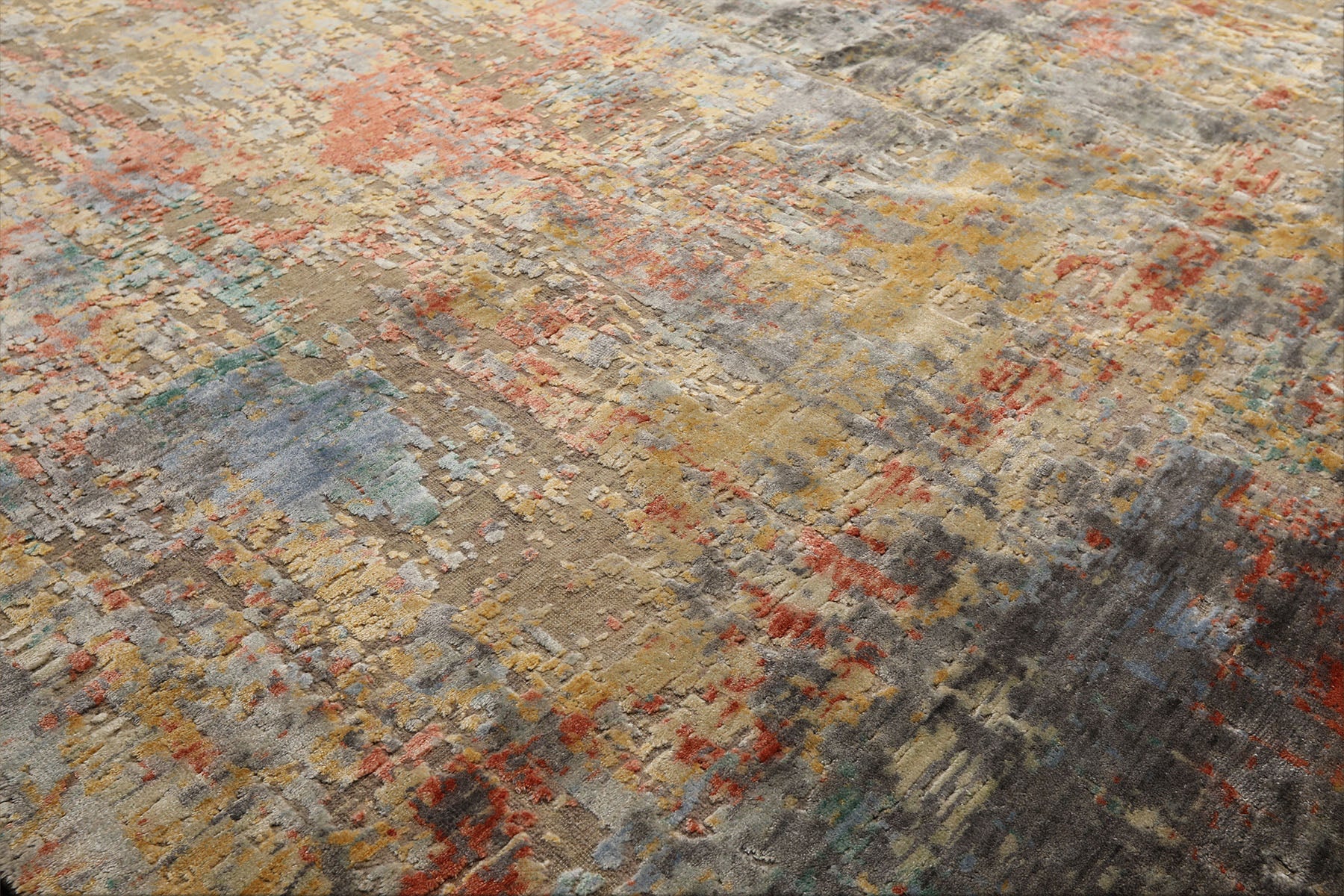 9x12 Beige, Coral, Aqua Color Hand Knotted Sherpa Wool & Bamboo Silk Modern & Contemporary Oriental Rug