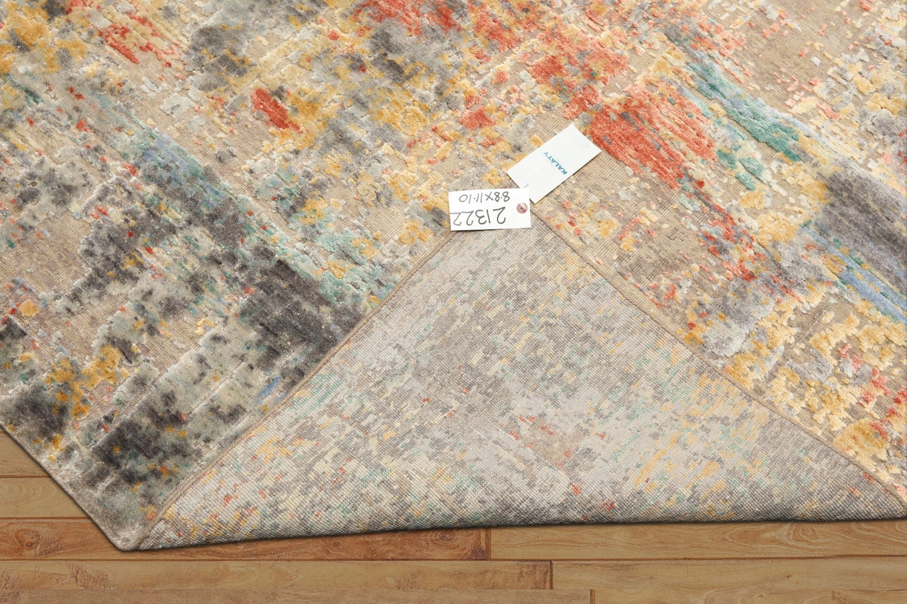9x12 Beige, Coral, Aqua Color Hand Knotted Sherpa Wool & Bamboo Silk Modern & Contemporary Oriental Rug