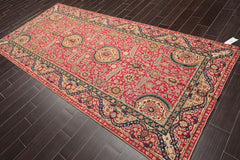 5x7 Magenta, Tan, Blue Color Hand Woven Floral 100% Wool Traditional-European Oriental Rug