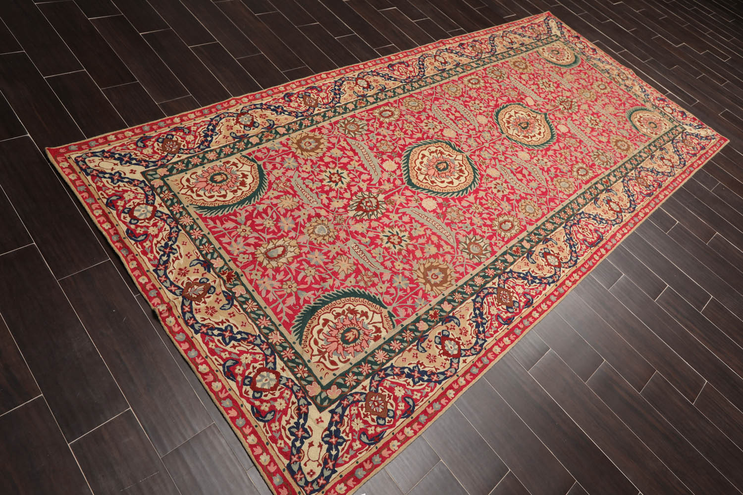 5x7 Magenta, Tan, Blue Color Hand Woven Floral 100% Wool Traditional-European Oriental Rug