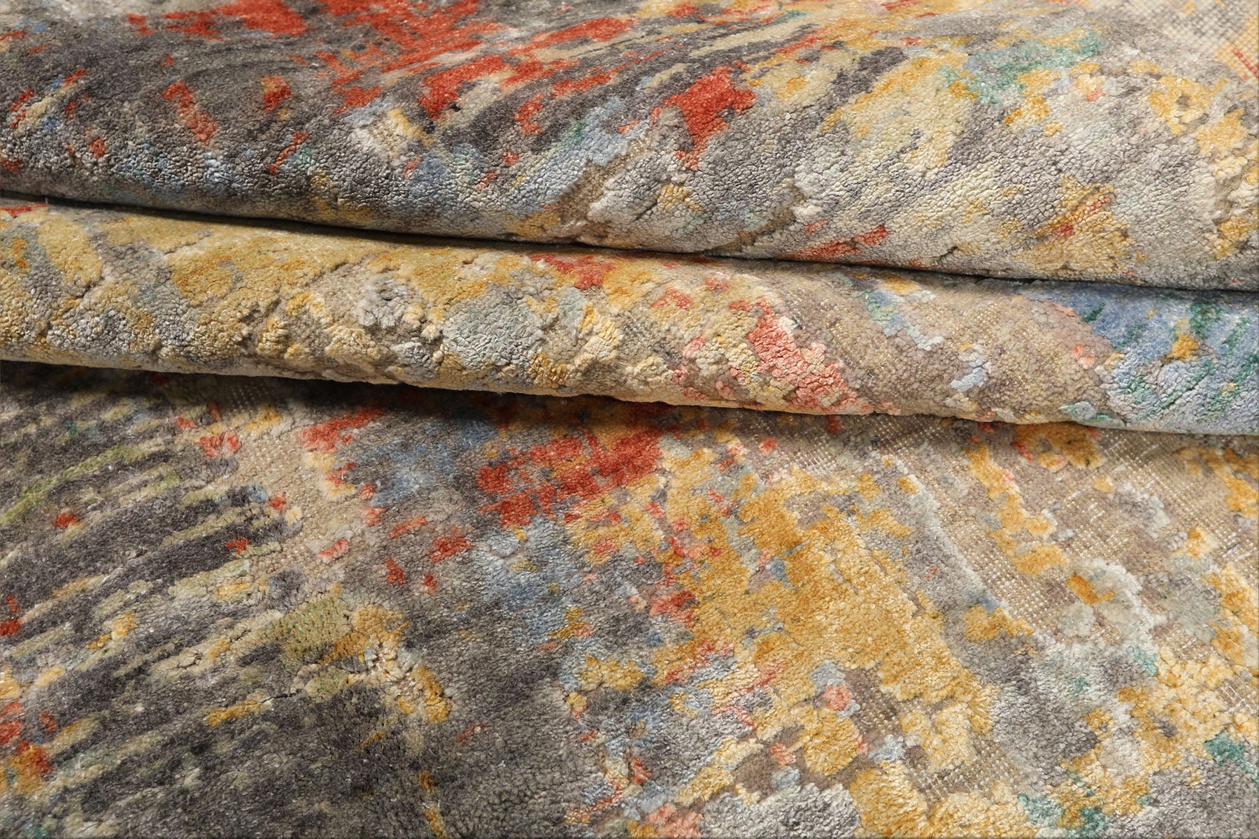 9x12 Beige, Coral, Aqua Color Hand Knotted Sherpa Wool & Bamboo Silk Modern & Contemporary Oriental Rug