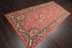 5x7 Magenta, Tan, Blue Color Hand Woven Floral 100% Wool Traditional-European Oriental Rug