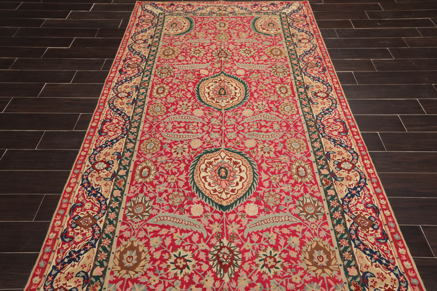 5x7 Magenta, Tan, Blue Color Hand Woven Floral 100% Wool Traditional-European Oriental Rug