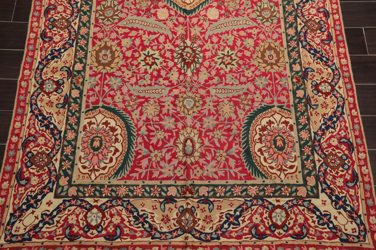 5x7 Magenta, Tan, Blue Color Hand Woven Floral 100% Wool Traditional-European Oriental Rug