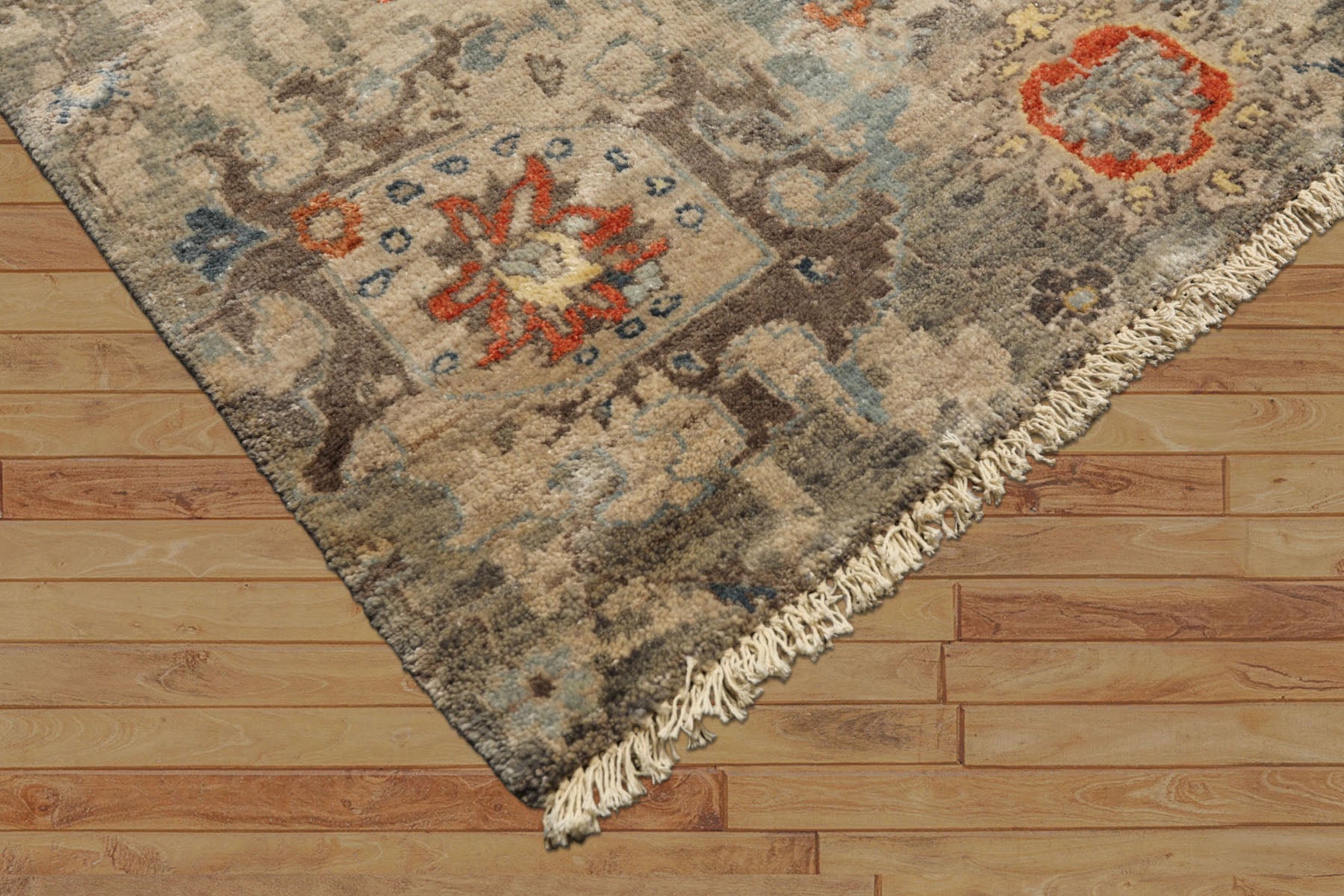 6x9 Celadon, Beige, Orange Color Hand Knotted Indo Oushak Wool Traditional Oriental Rug