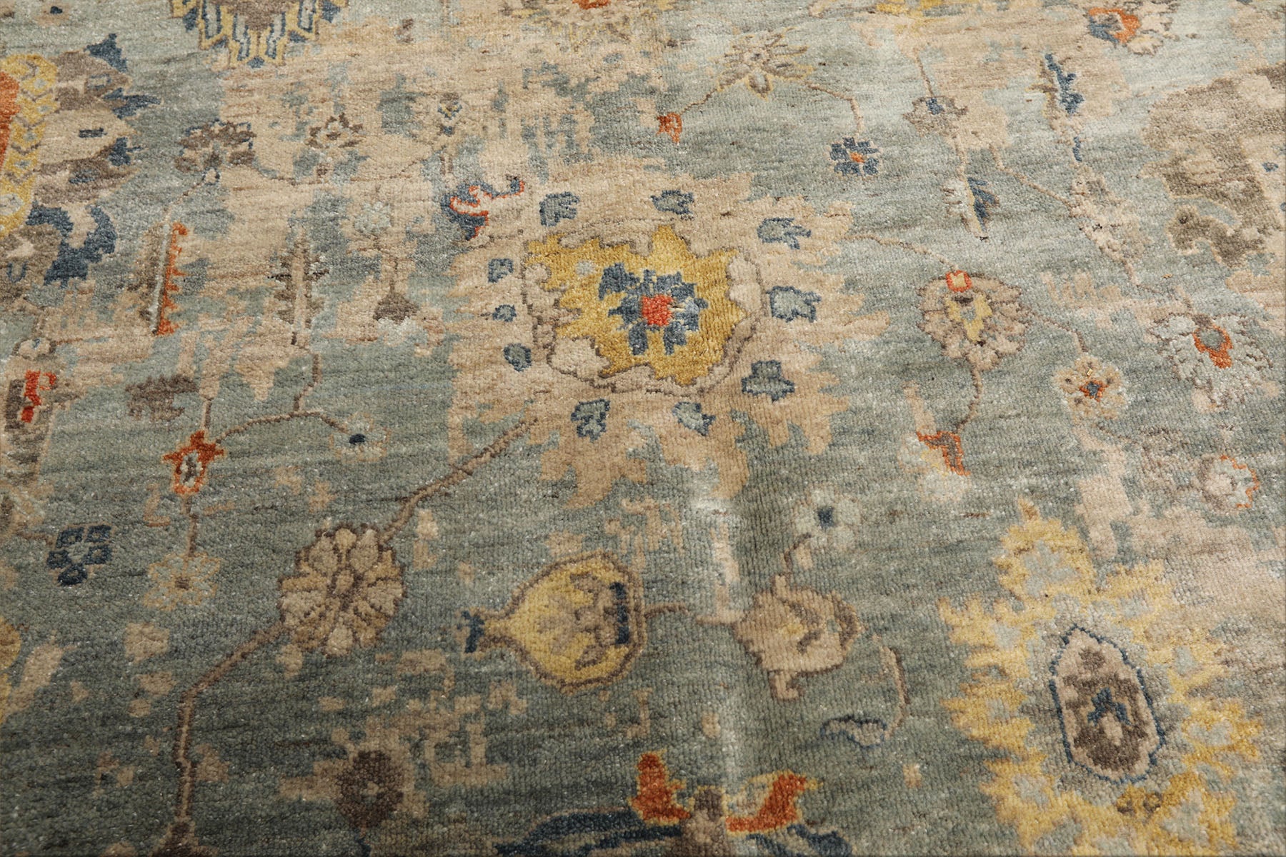 6x9 Celadon, Beige, Orange Color Hand Knotted Indo Oushak Wool Traditional Oriental Rug