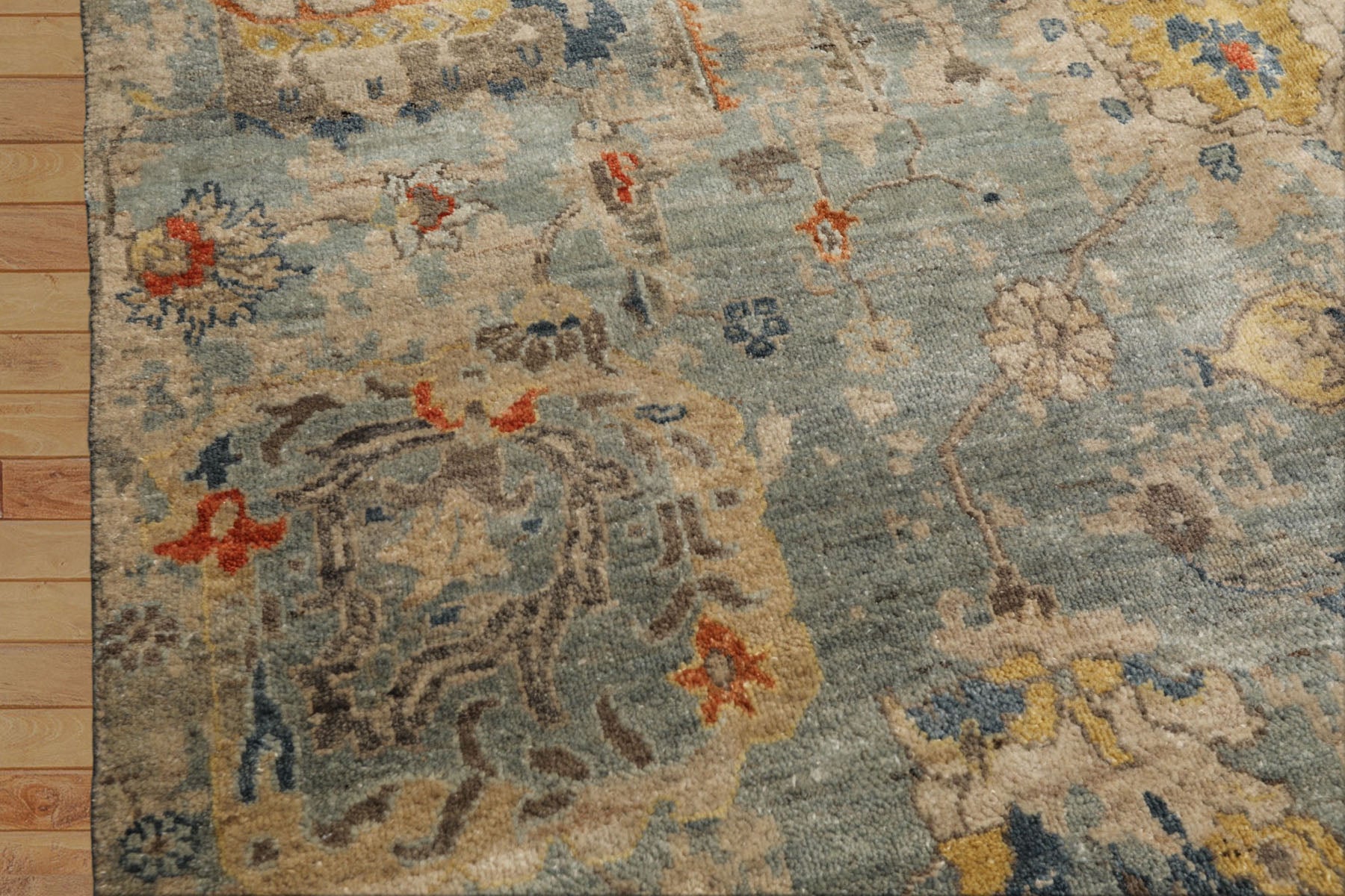 6x9 Celadon, Beige, Orange Color Hand Knotted Indo Oushak Wool Traditional Oriental Rug