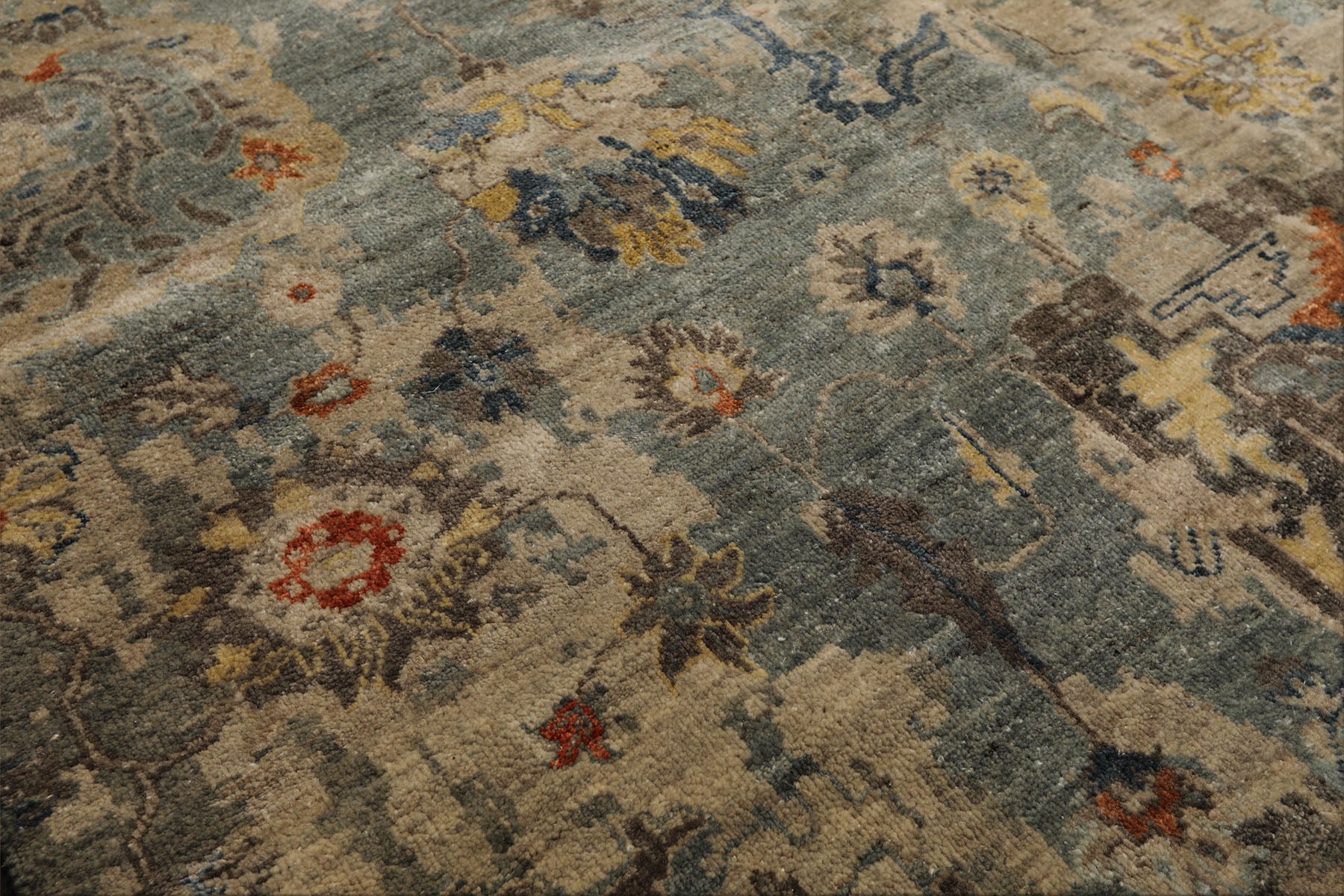 6x9 Celadon, Beige, Orange Color Hand Knotted Indo Oushak Wool Traditional Oriental Rug