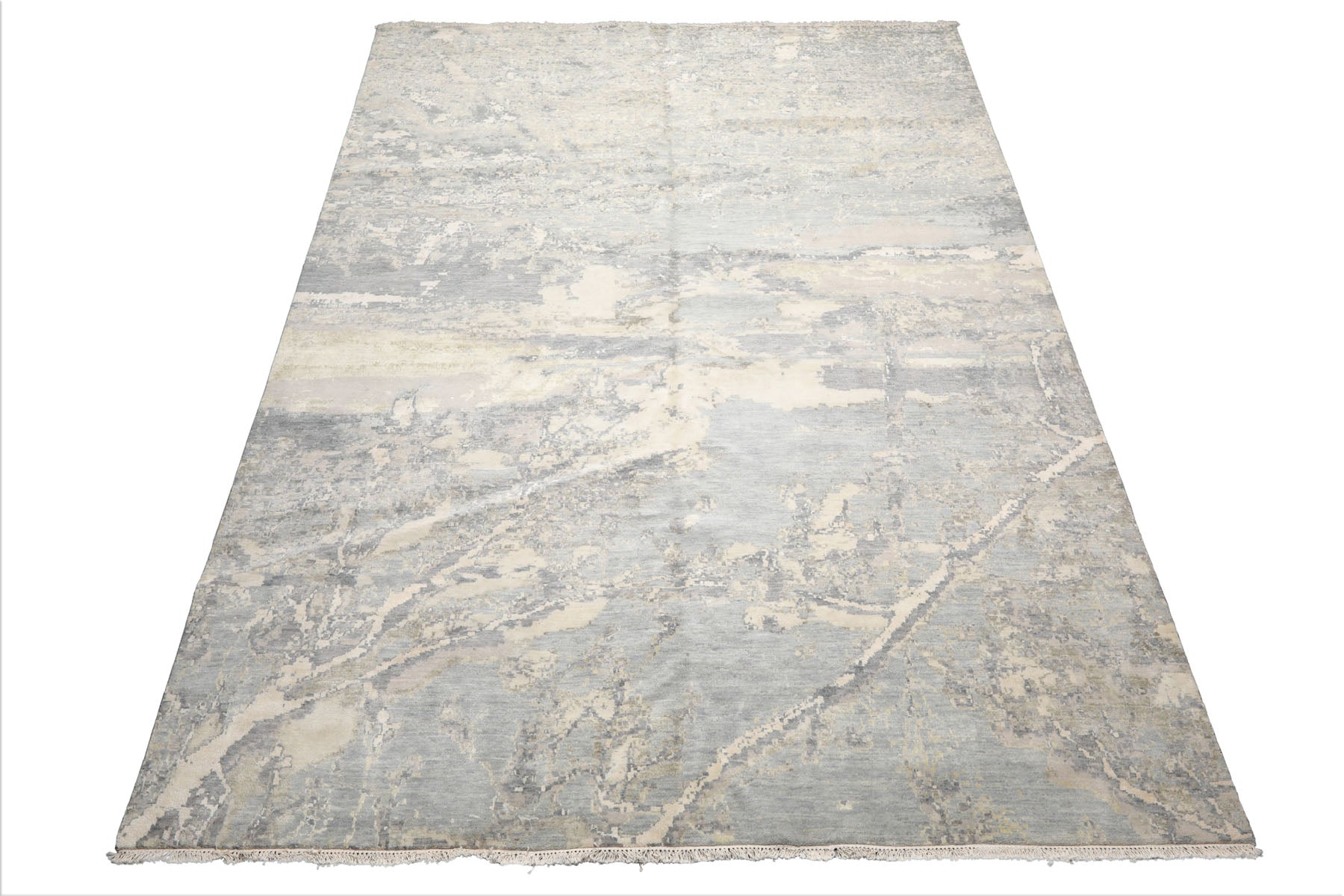 9' x 11'11" Ivory Hand Knotted Tibetan Wool and Silk Modern Oriental Area Rug