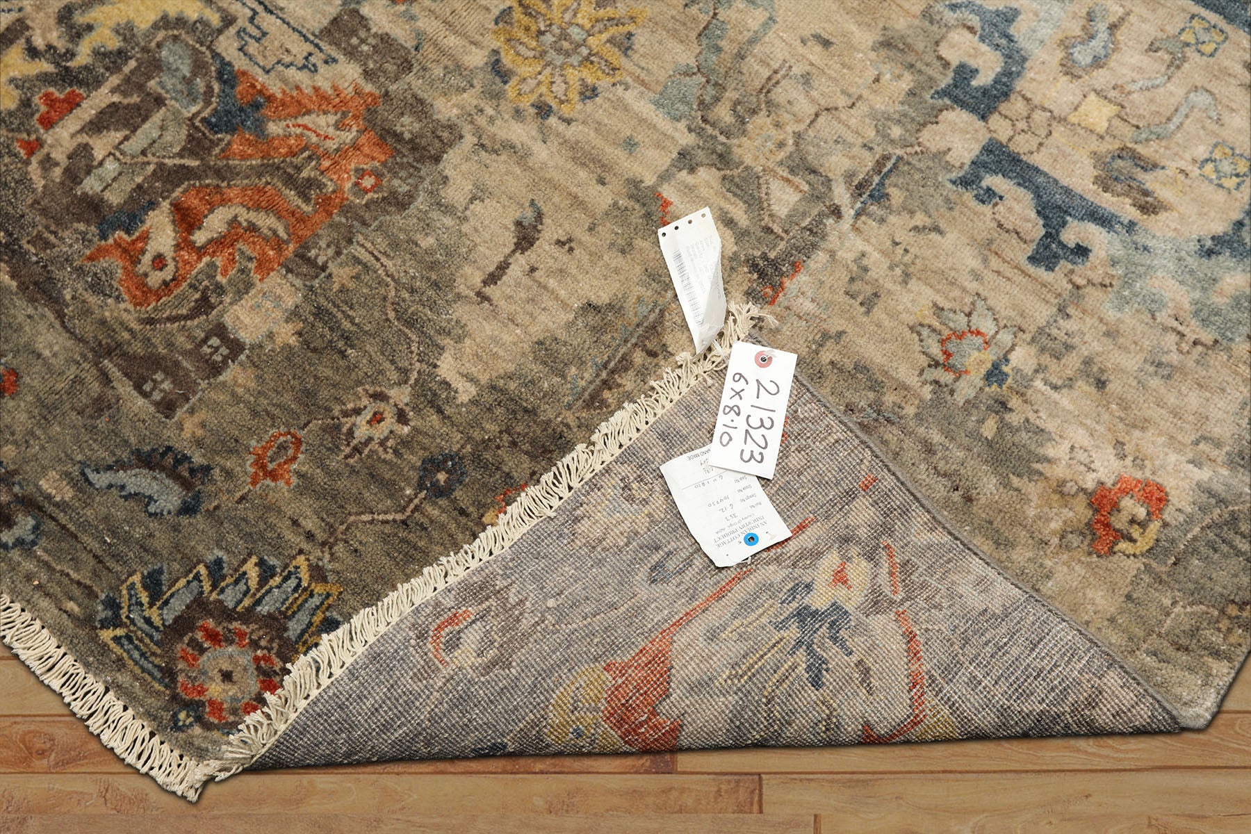 6x9 Celadon, Beige, Orange Color Hand Knotted Indo Oushak Wool Traditional Oriental Rug