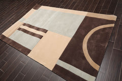 5x7 Brown, Beige, Light Blue Color Hand Tufted Geometric 100% Wool Modern Oriental Rug