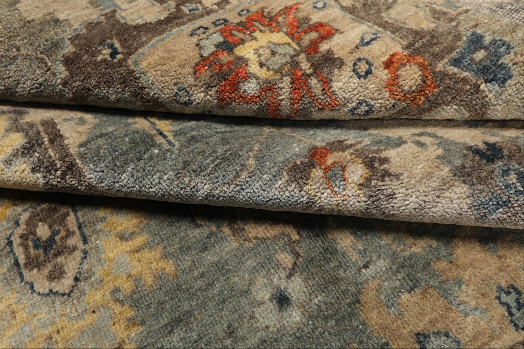 6x9 Celadon, Beige, Orange Color Hand Knotted Indo Oushak Wool Traditional Oriental Rug