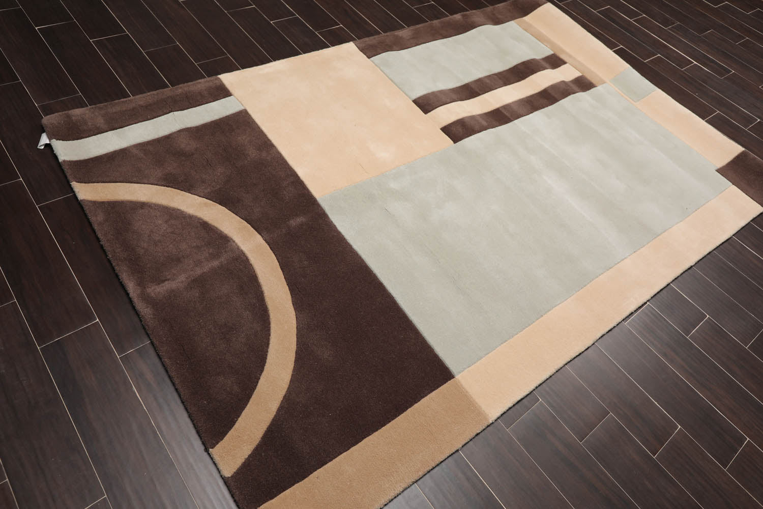 5x7 Brown, Beige, Light Blue Color Hand Tufted Geometric 100% Wool Modern Oriental Rug