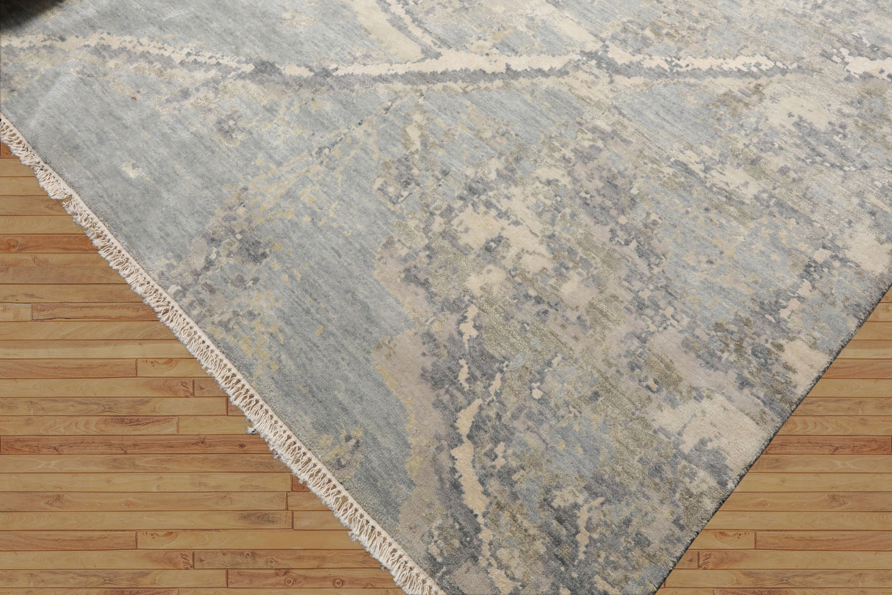 9' x 11'11" Ivory Hand Knotted Tibetan Wool and Silk Modern Oriental Area Rug