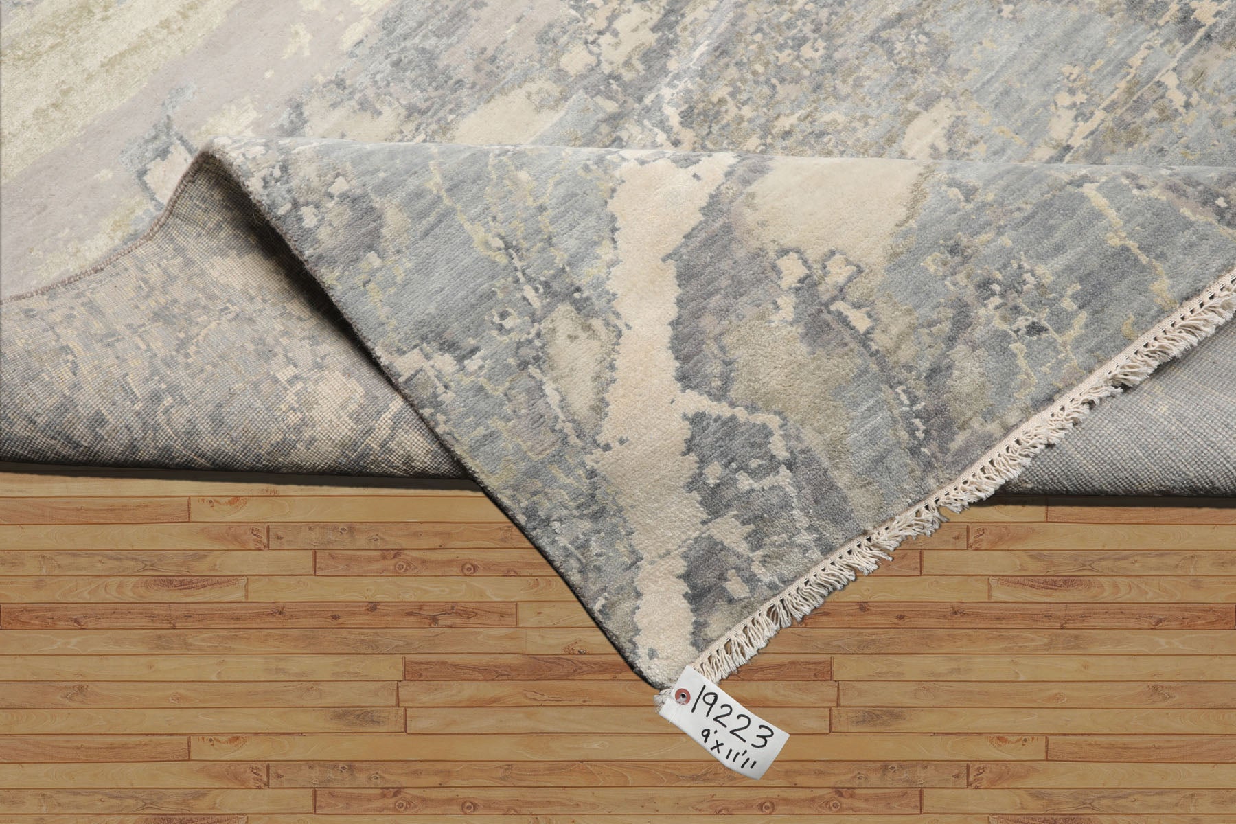 9' x 11'11" Ivory Hand Knotted Tibetan Wool and Silk Modern Oriental Area Rug