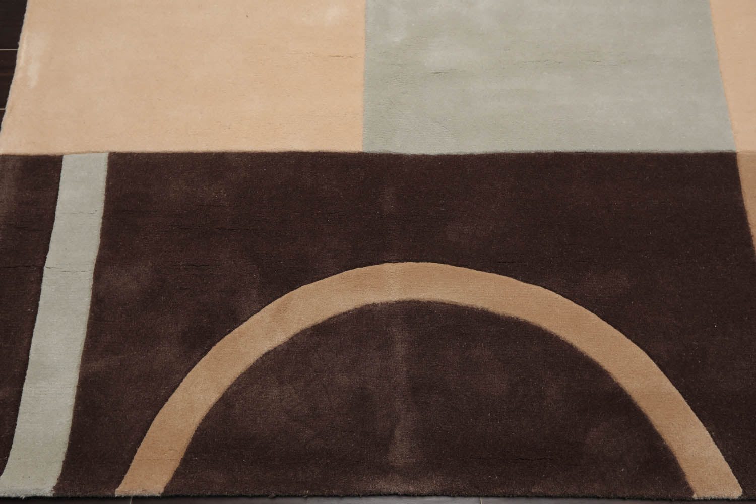 5x7 Brown, Beige, Light Blue Color Hand Tufted Geometric 100% Wool Modern Oriental Rug