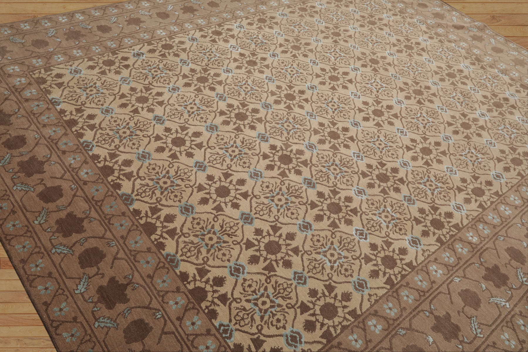 8x10 Beige, Brown, Blue Color Hand Knotted Persian Wool & Silk Transitional Oriental Rug