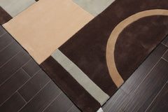 5x7 Brown, Beige, Light Blue Color Hand Tufted Geometric 100% Wool Modern Oriental Rug