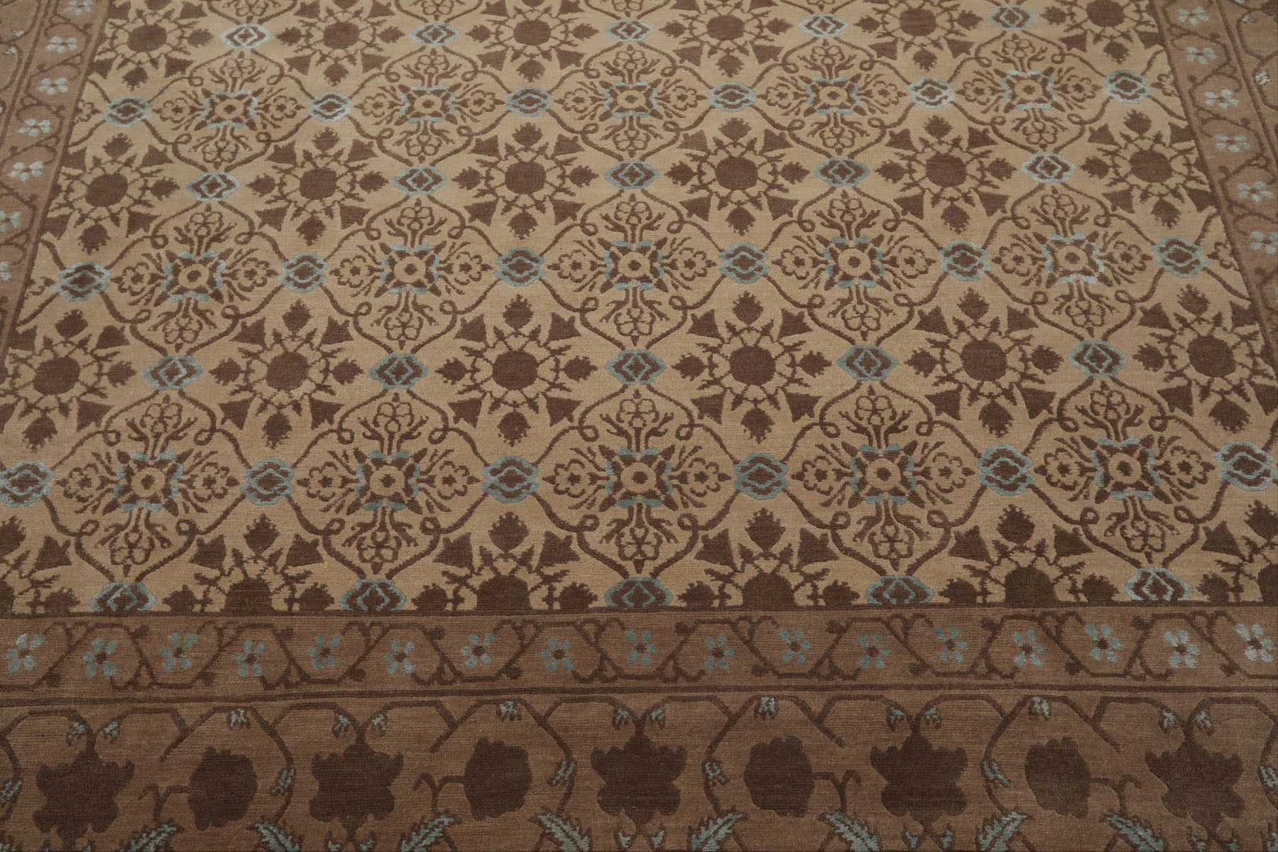 8x10 Beige, Brown, Blue Color Hand Knotted Persian Wool & Silk Transitional Oriental Rug