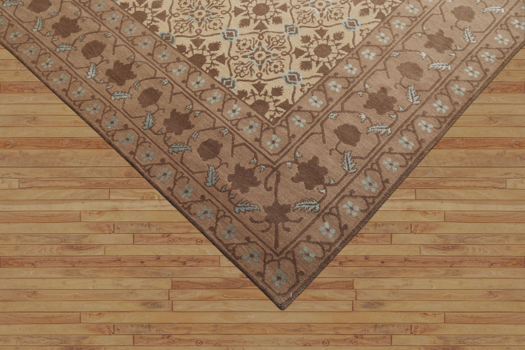 8x10 Beige, Brown, Blue Color Hand Knotted Persian Wool & Silk Transitional Oriental Rug