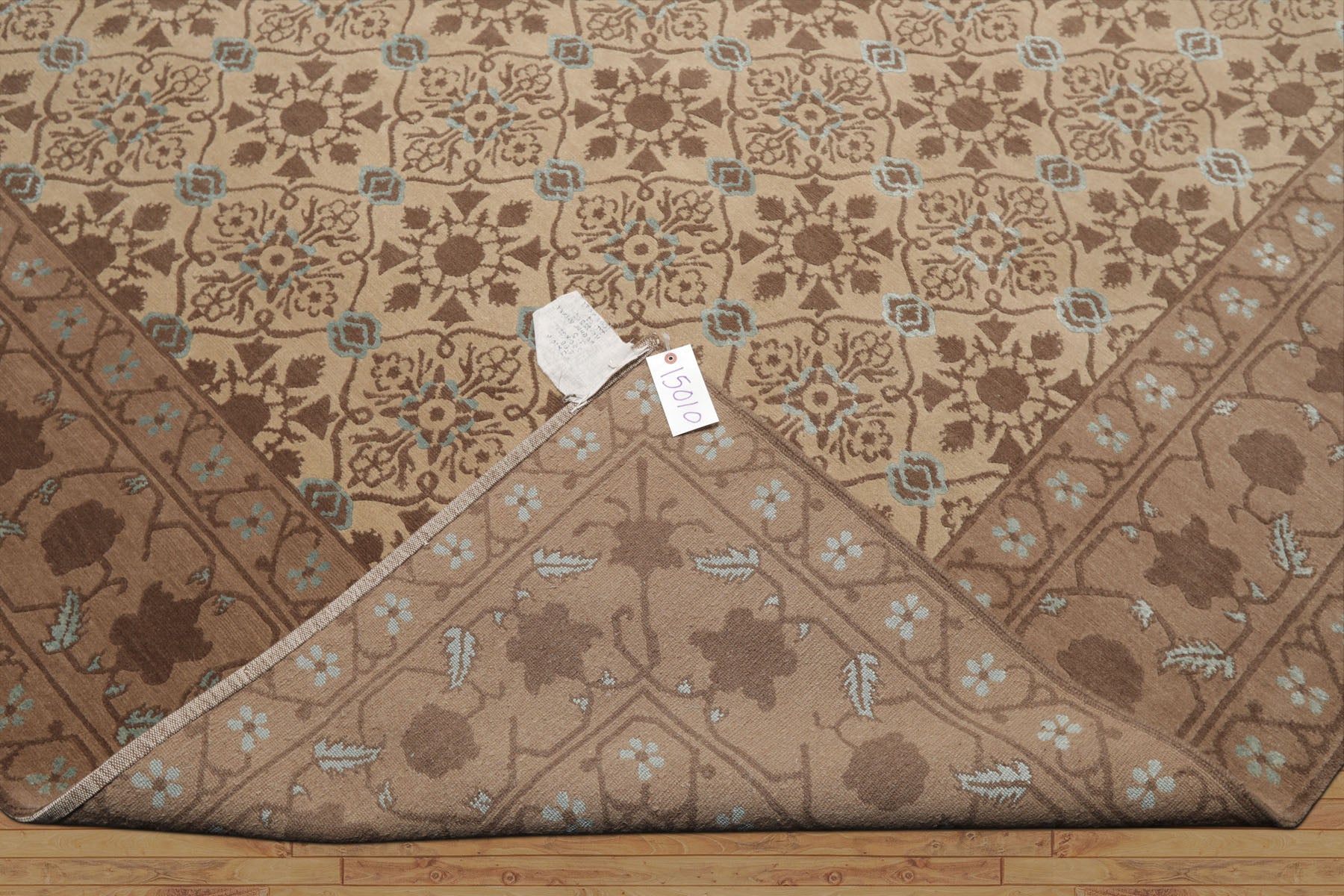 8x10 Beige, Brown, Blue Color Hand Knotted Persian Wool & Silk Transitional Oriental Rug