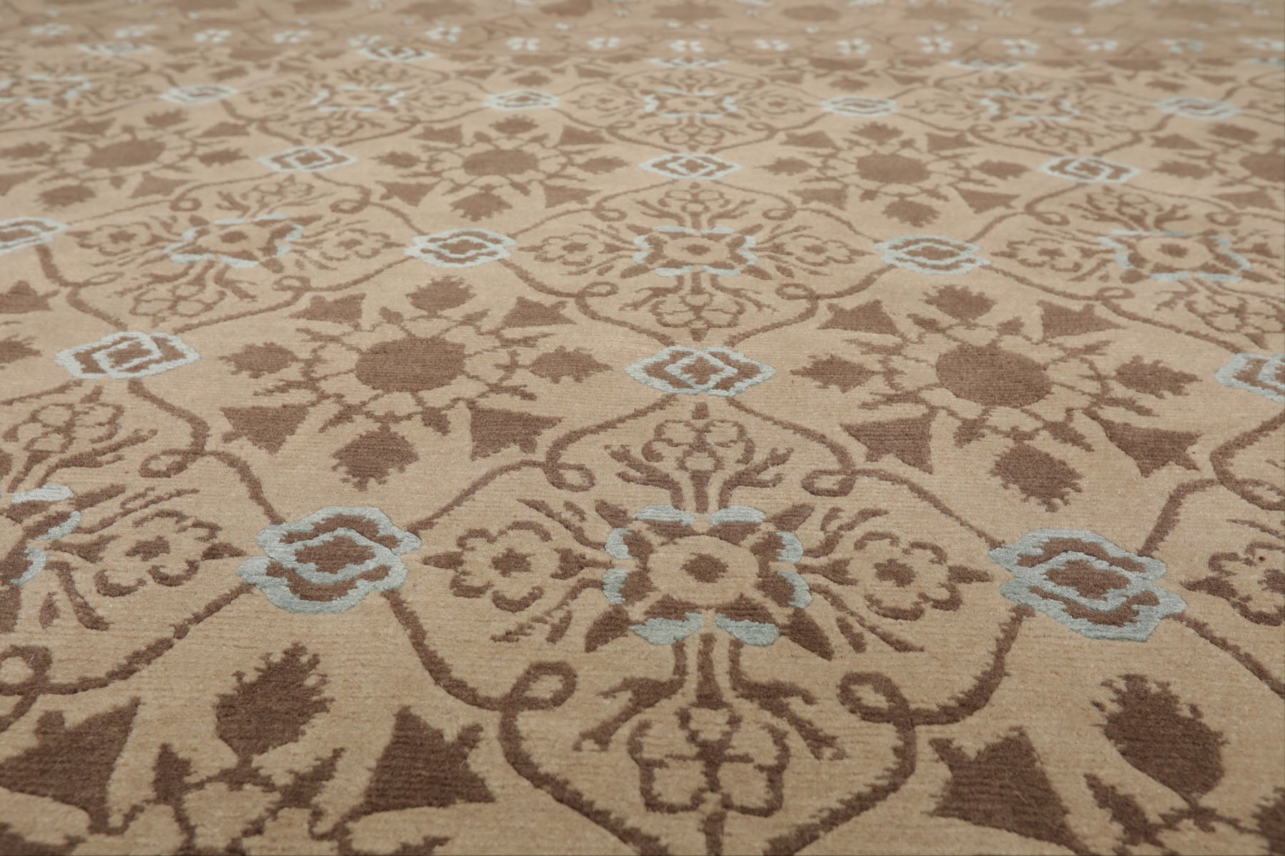8x10 Beige, Brown, Blue Color Hand Knotted Persian Wool & Silk Transitional Oriental Rug