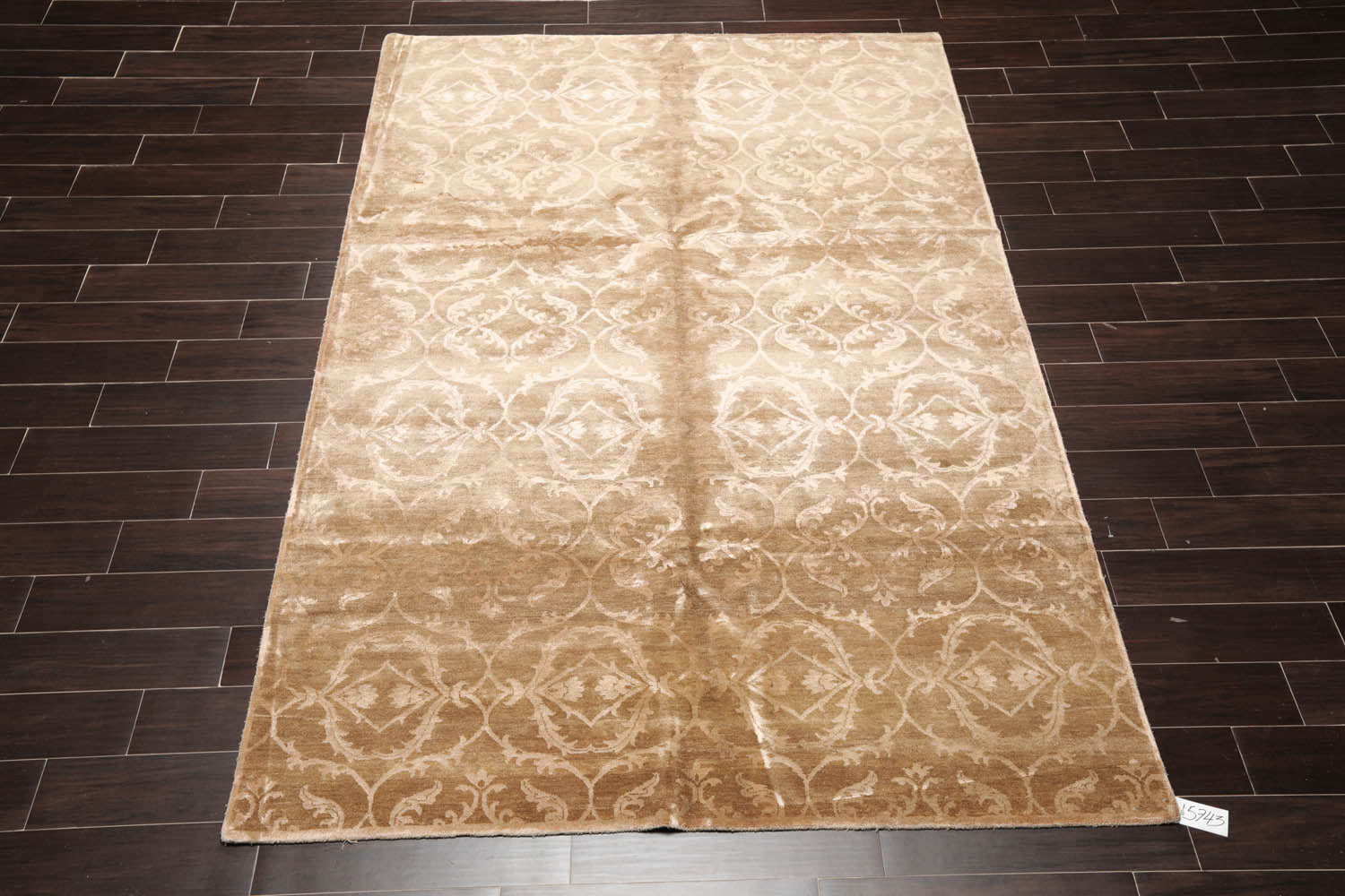6x9 Tan, Taupe, Color Hand Knotted All-Over 100% Wool Transitional Oriental Rug