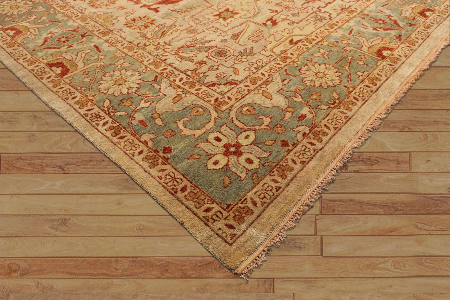 8x10 Beige, Celadon, Rust Color Hand Knotted Oushak Wool Traditional Oriental Rug
