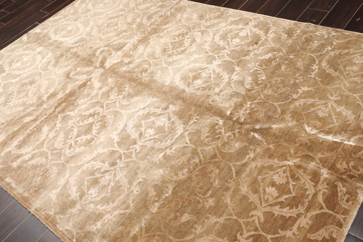 6x9 Tan, Taupe, Color Hand Knotted All-Over 100% Wool Transitional Oriental Rug