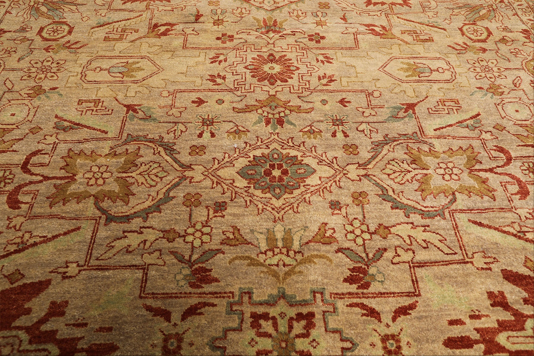 8x10 Beige, Celadon, Rust Color Hand Knotted Oushak Wool Traditional Oriental Rug