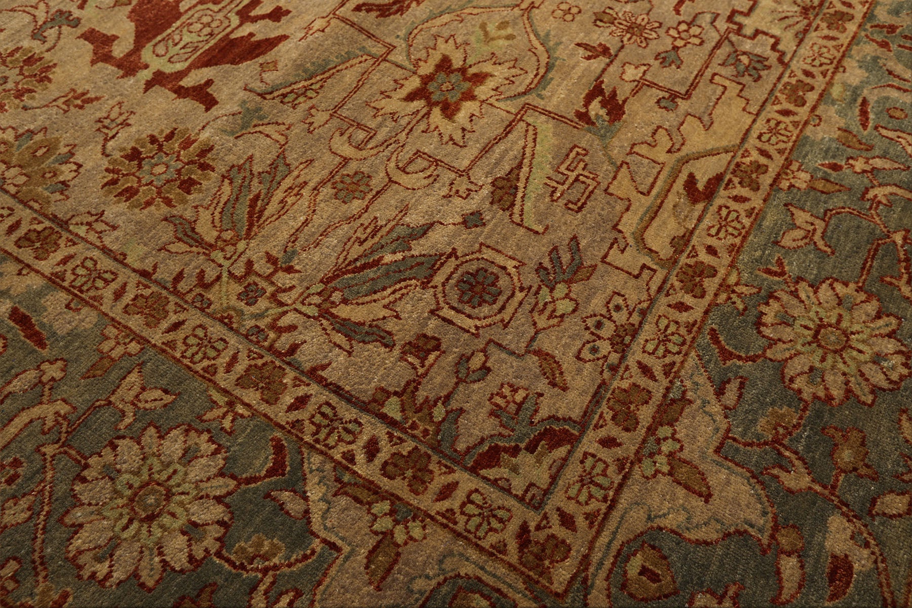 8x10 Beige, Celadon, Rust Color Hand Knotted Oushak Wool Traditional Oriental Rug
