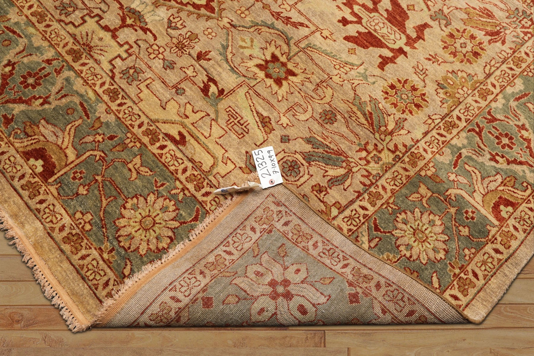 8x10 Beige, Celadon, Rust Color Hand Knotted Oushak Wool Traditional Oriental Rug