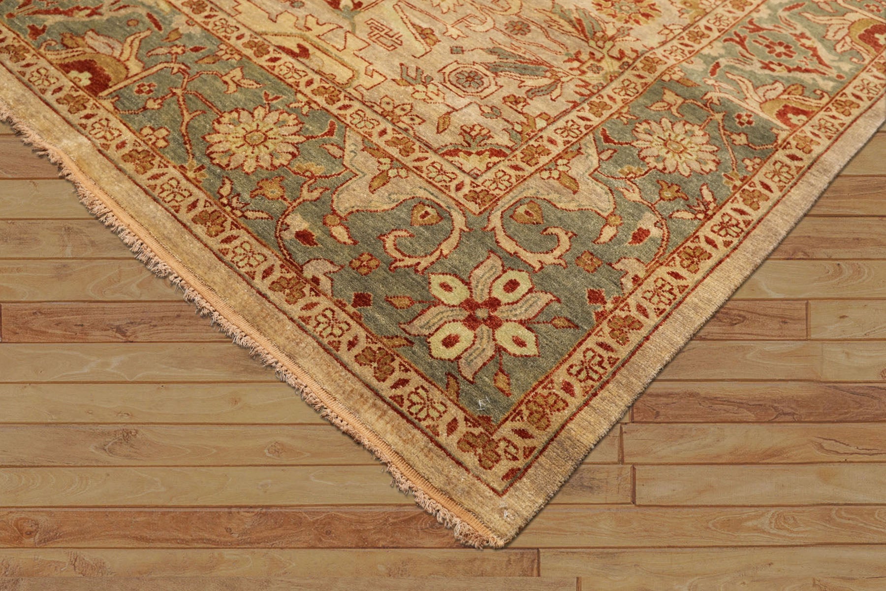 8x10 Beige, Celadon, Rust Color Hand Knotted Oushak Wool Traditional Oriental Rug