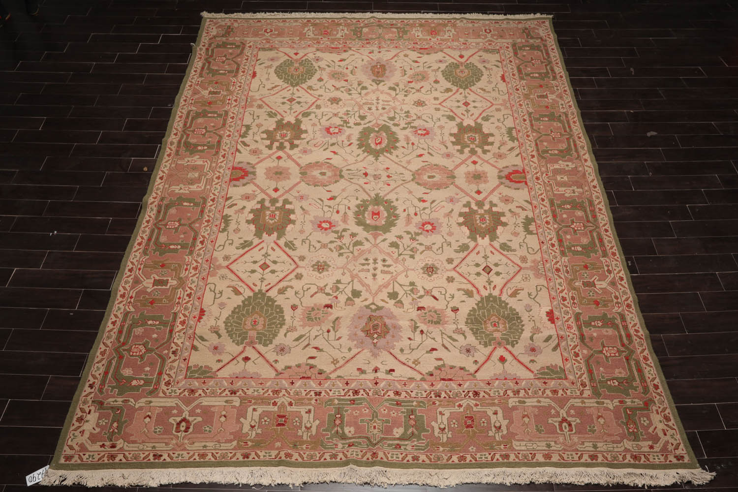 10x14 Beige, Blush, Green Color Hand Knotted All-Over 100% Wool Traditional Oriental Rug
