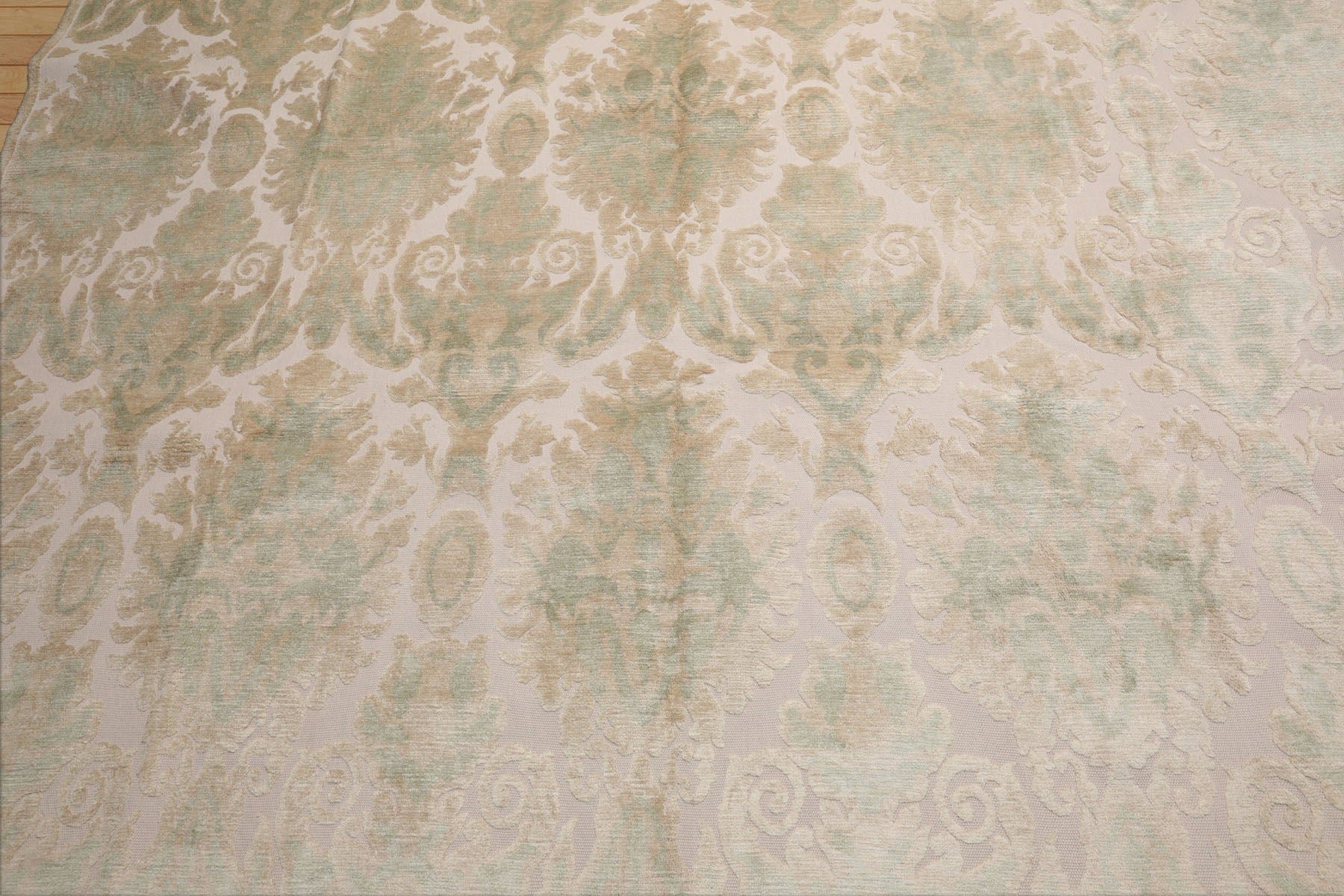9'10'' x 13'5" Beige Hand Knotted Wool and Silk Contemporary Damask Oriental Area Rug