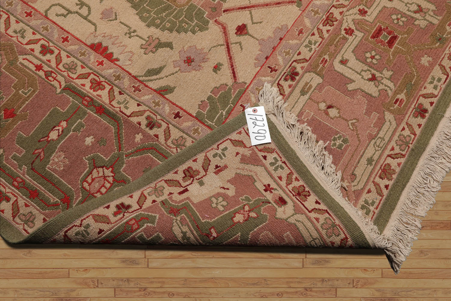 10x14 Beige, Blush, Green Color Hand Knotted All-Over 100% Wool Traditional Oriental Rug