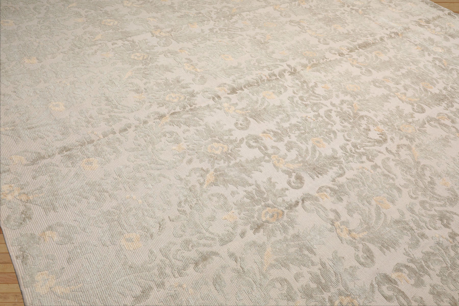 10'2'' x 13'8" Beige Hand Knotted Wool and Silk Transitional Botanical Oriental Area Rug