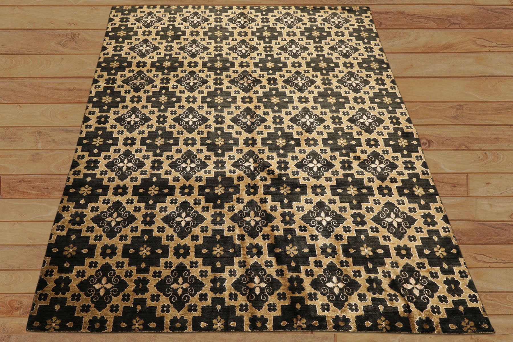 8x10 Tan, Charcoal, Color Hand Knotted Tibetan Wool Transitional Oriental Rug
