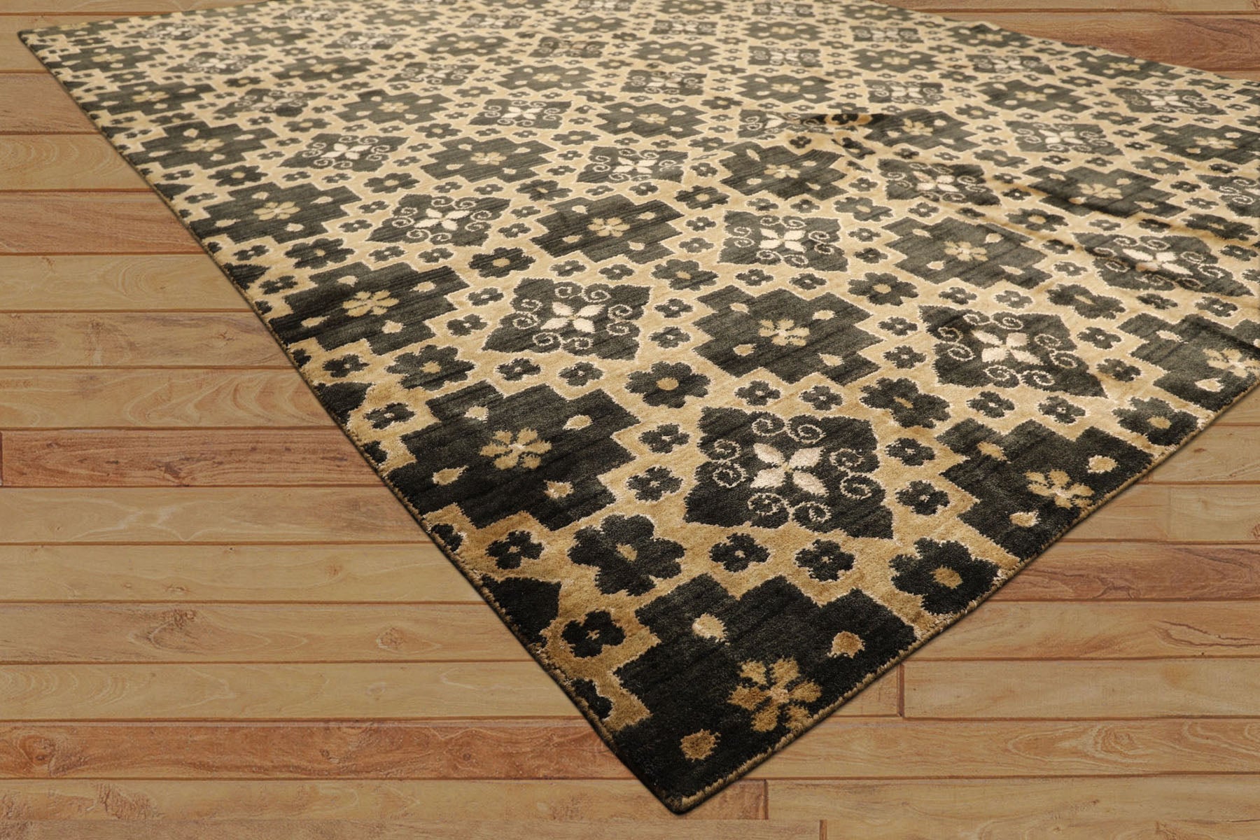 8x10 Tan, Charcoal, Color Hand Knotted Tibetan Wool Transitional Oriental Rug