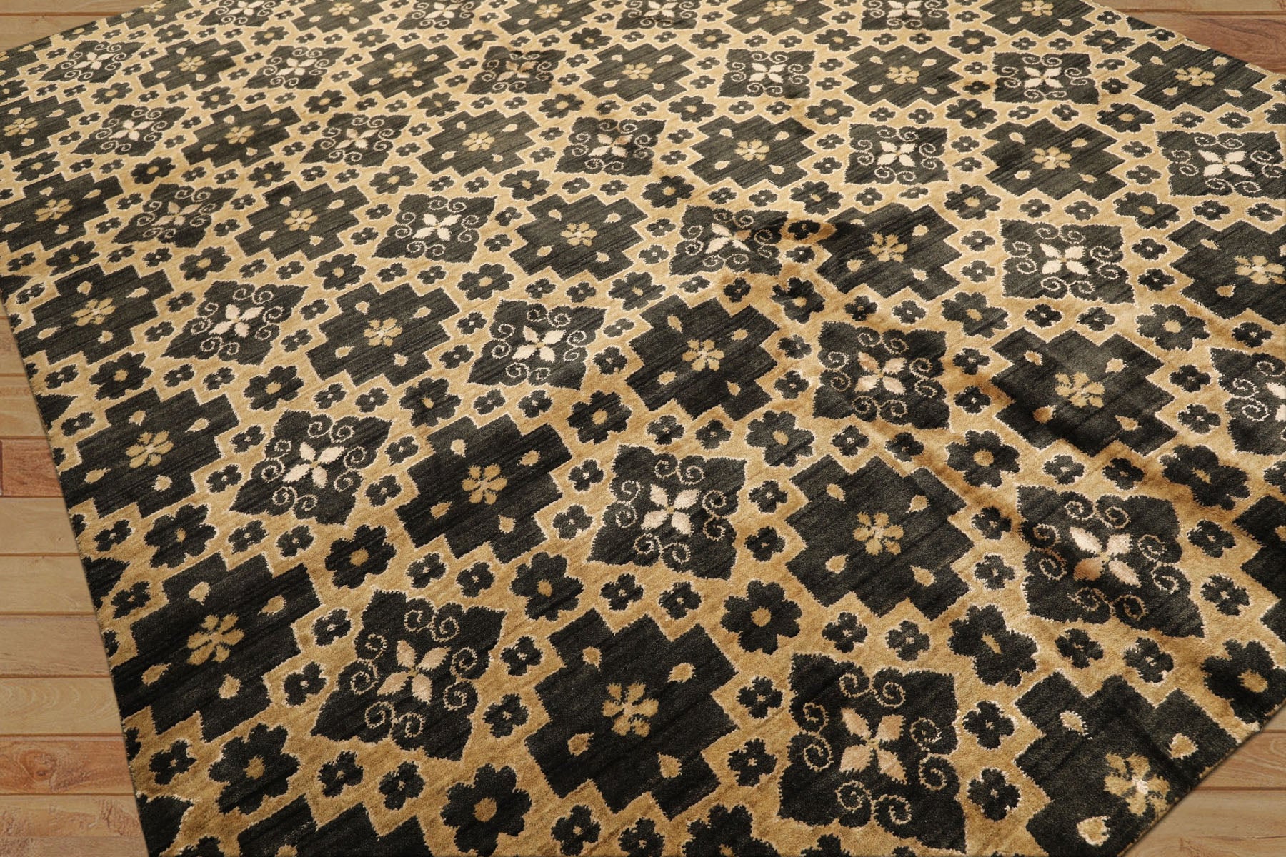 8x10 Tan, Charcoal, Color Hand Knotted Tibetan Wool Transitional Oriental Rug