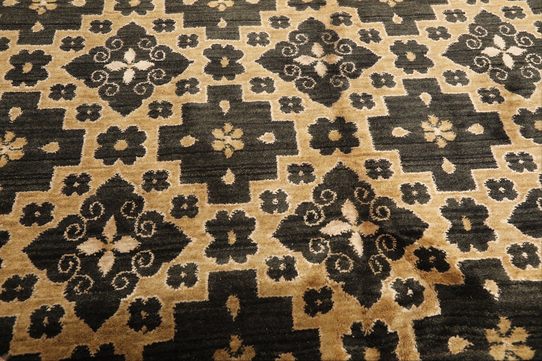8x10 Tan, Charcoal, Color Hand Knotted Tibetan Wool Transitional Oriental Rug