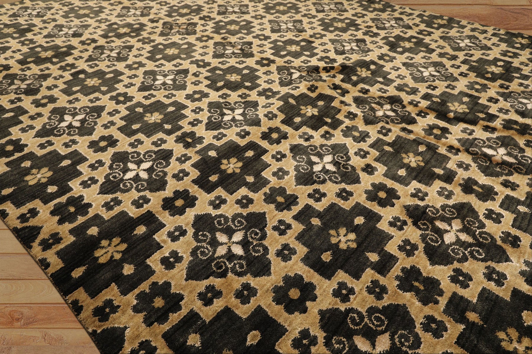 8x10 Tan, Charcoal, Color Hand Knotted Tibetan Wool Transitional Oriental Rug