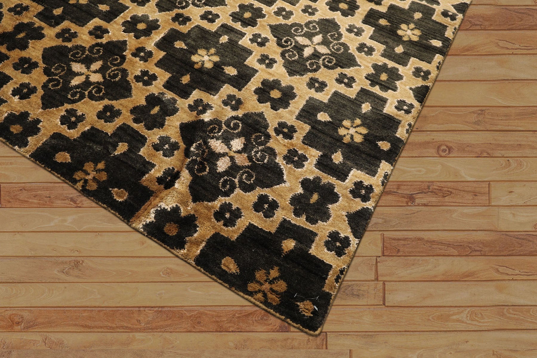 8x10 Tan, Charcoal, Color Hand Knotted Tibetan Wool Transitional Oriental Rug