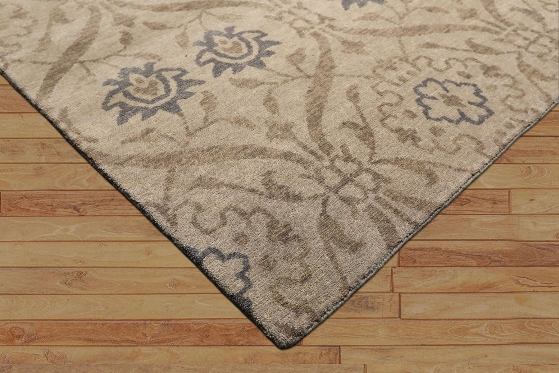 8' Square Gray, Slate, Taupe Color Hand Knotted Tibetan Wool Transitional Oriental Rug