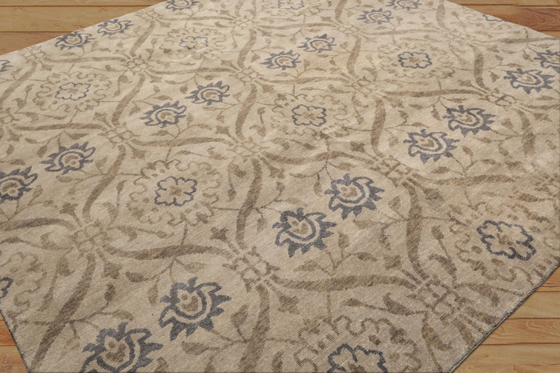 8' Square Gray, Slate, Taupe Color Hand Knotted Tibetan Wool Transitional Oriental Rug