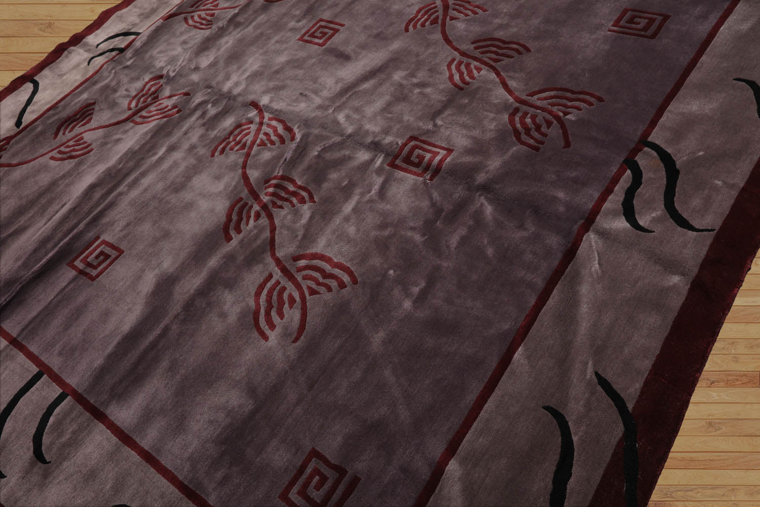 Square Aubergine, Taupe, Maroon Color Hand Knotted All-Over 100% Wool Modern Oriental Rug