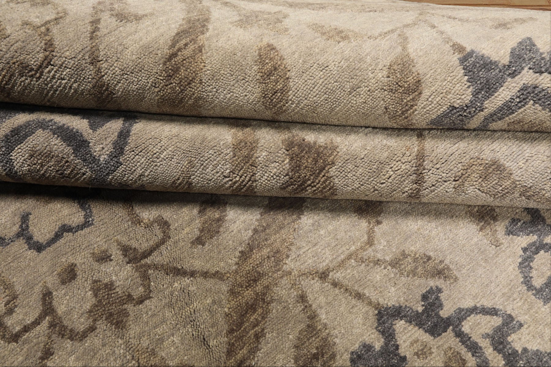 8' Square Gray, Slate, Taupe Color Hand Knotted Tibetan Wool Transitional Oriental Rug