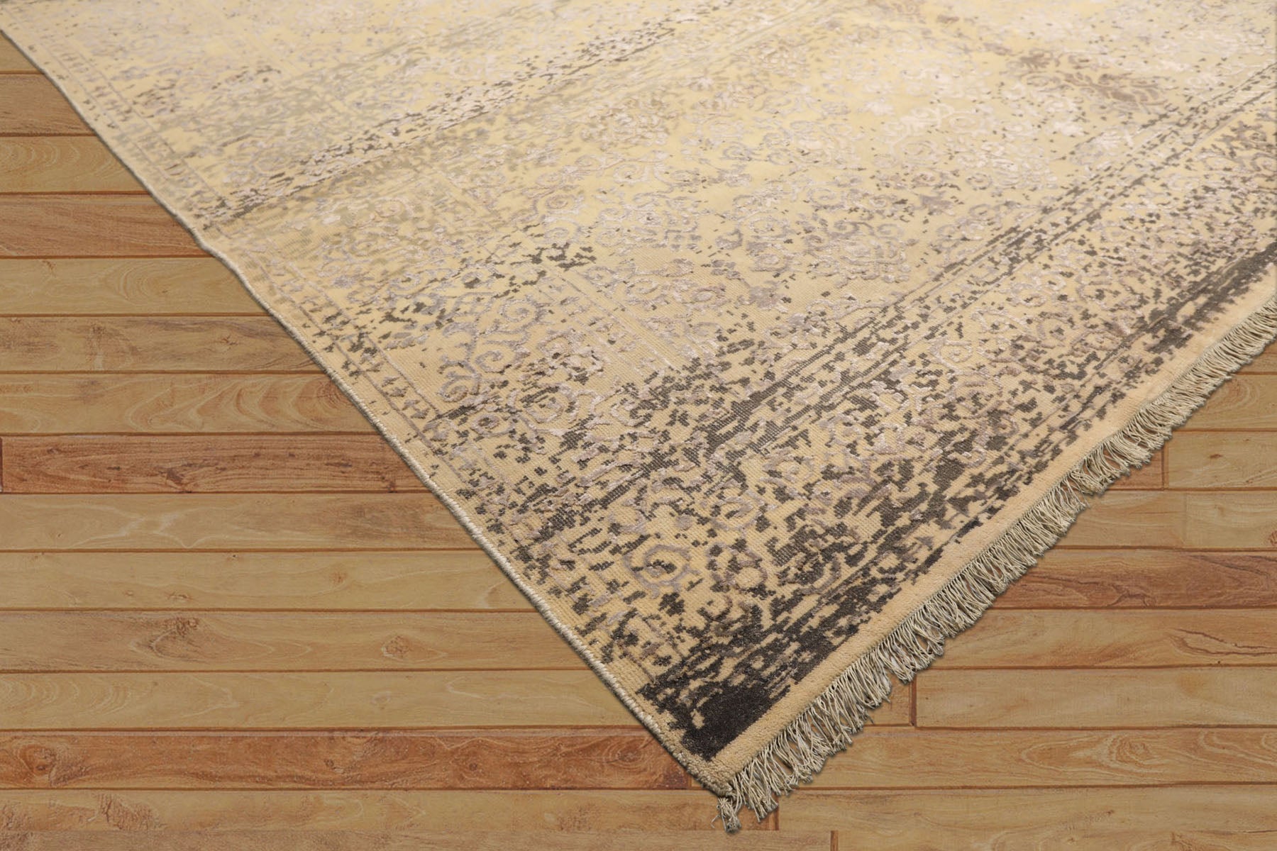 8x10 Vanilla, Taupe, Moss Color Hand Knotted Oushak Wool & Bamboo Silk Transitional Oriental Rug