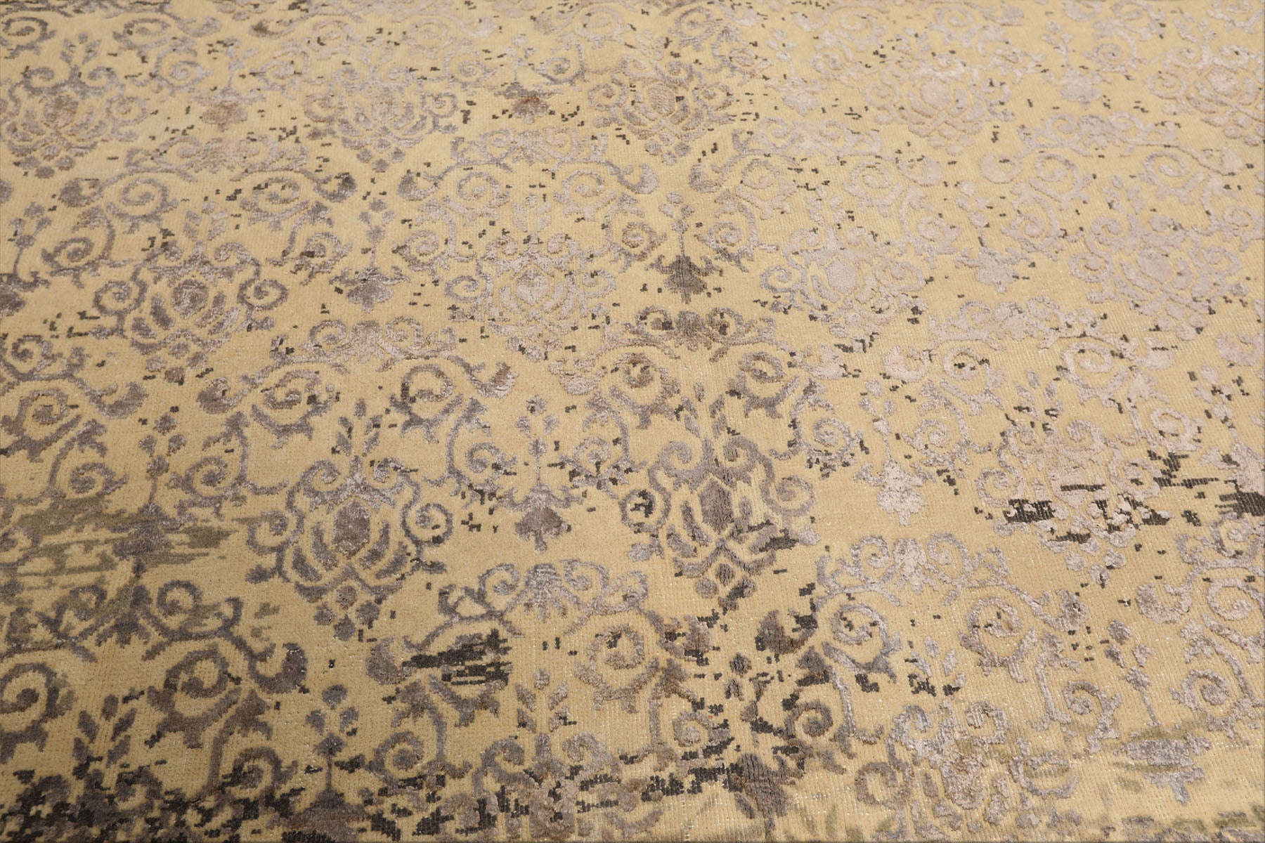 8x10 Vanilla, Taupe, Moss Color Hand Knotted Oushak Wool & Bamboo Silk Transitional Oriental Rug