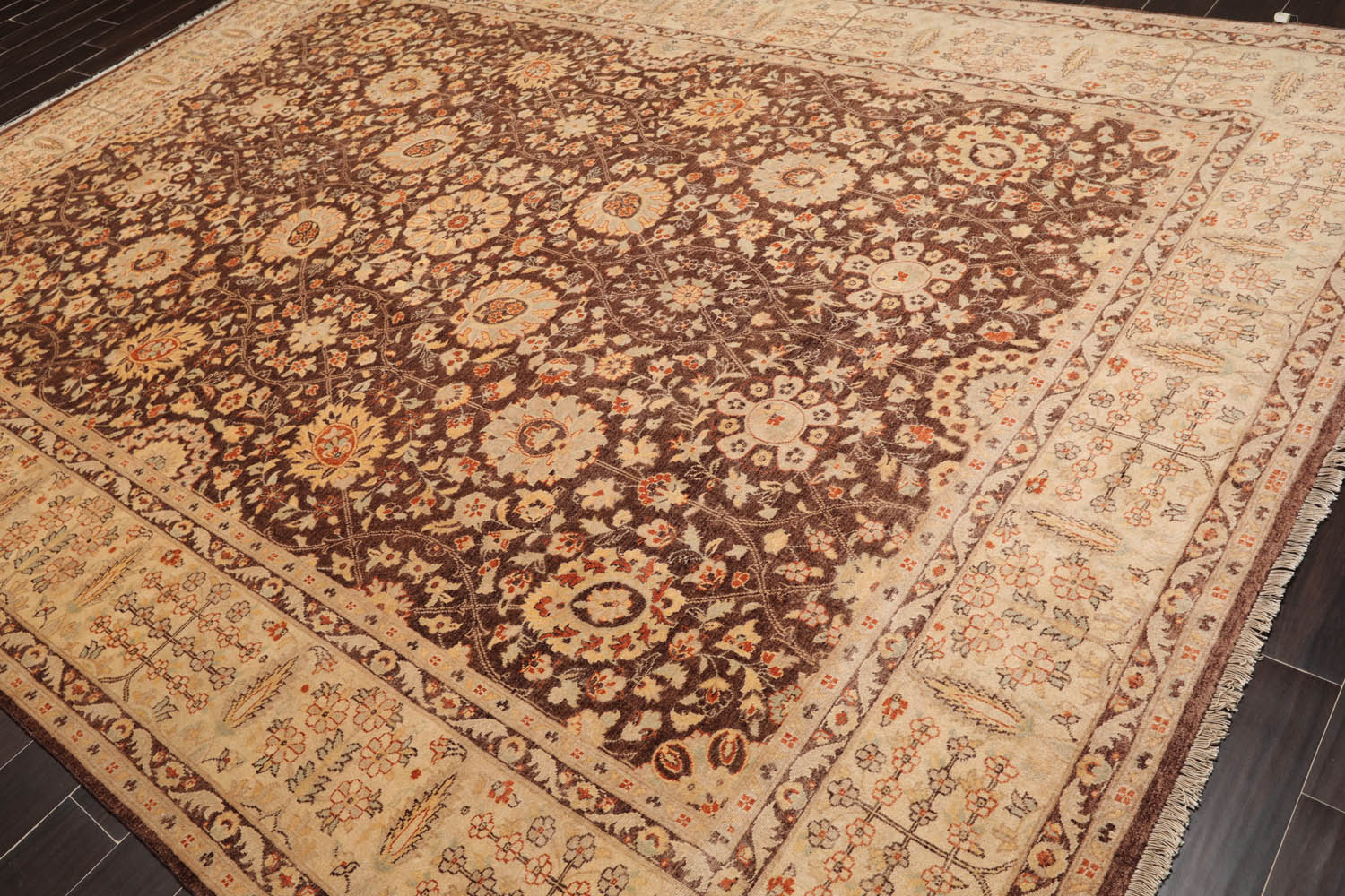 9x12 Brown, Beige, Gold Color Hand Knotted All-Over 100% Wool Traditional-Persian/Oriental Oriental Rug